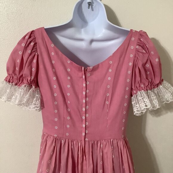 Vintage Pink Fairy Cottagecore Western Handmade Babydoll Fairy Puff Sleeve Dress - Picture 9 of 10